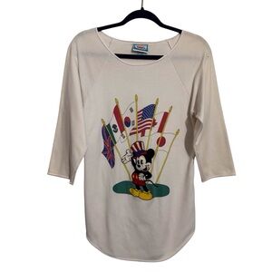 Vintage Sunday Comics Mickey Mouse Flags Lightweight Sweater Womens Soft Worn In